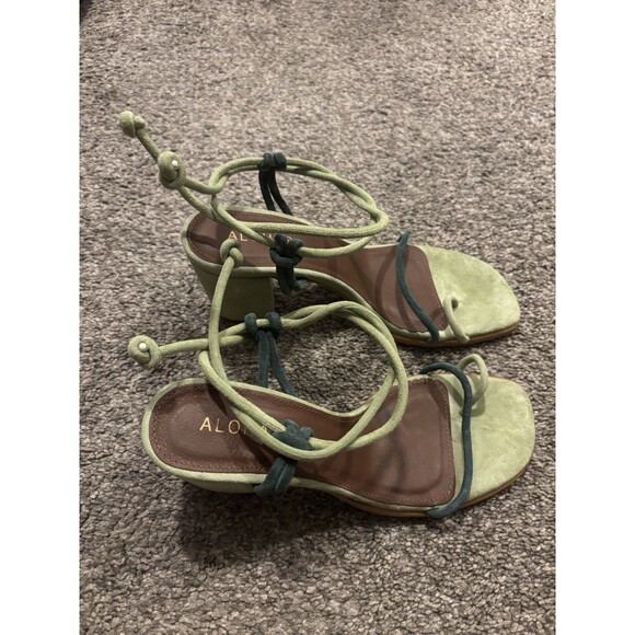 ALOHAS Grace Suede Strappy Lace Up Heeled Sandals in Green Sz 39 US 8-8.5 - Picture 1 of 8